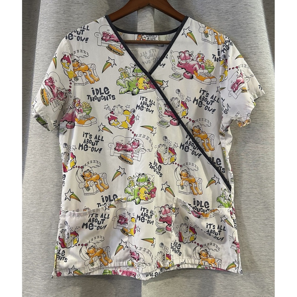 Vintage Garfield Odie Scrub Top Crossover V Neck
